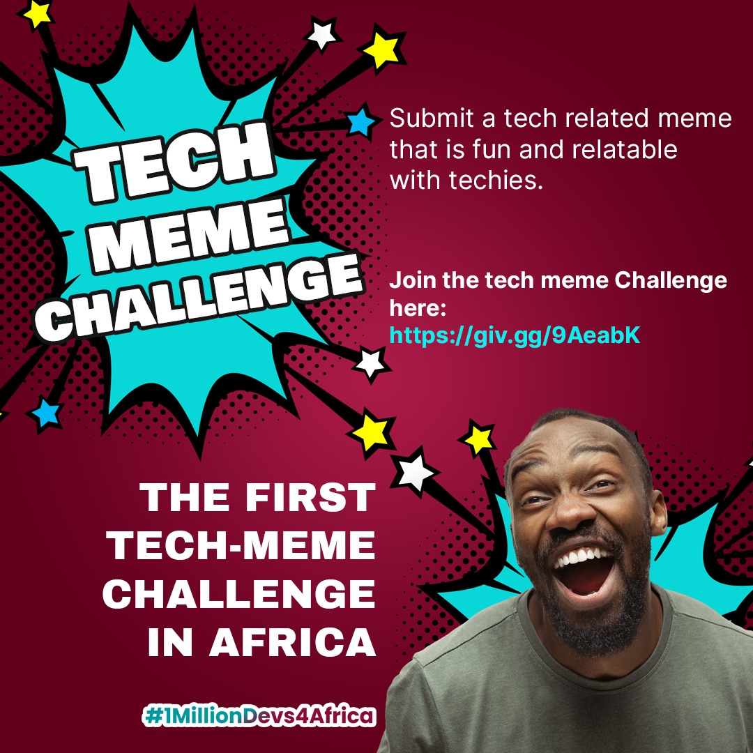 plpcommunity's tweet photo. Are you a tech enthusiast with a talent for creating hilarious memes? 💻🤣 Well, we've got just the challenge for you! 🔥
Join our #TechMemeChallenge and show off your meme-making skills.👨💻👩💻
Here's how👇(Thread)
#1MillionDevs4Africa #TechHumor #ProgrammingJokes https://t.co/aml1ycDtNf