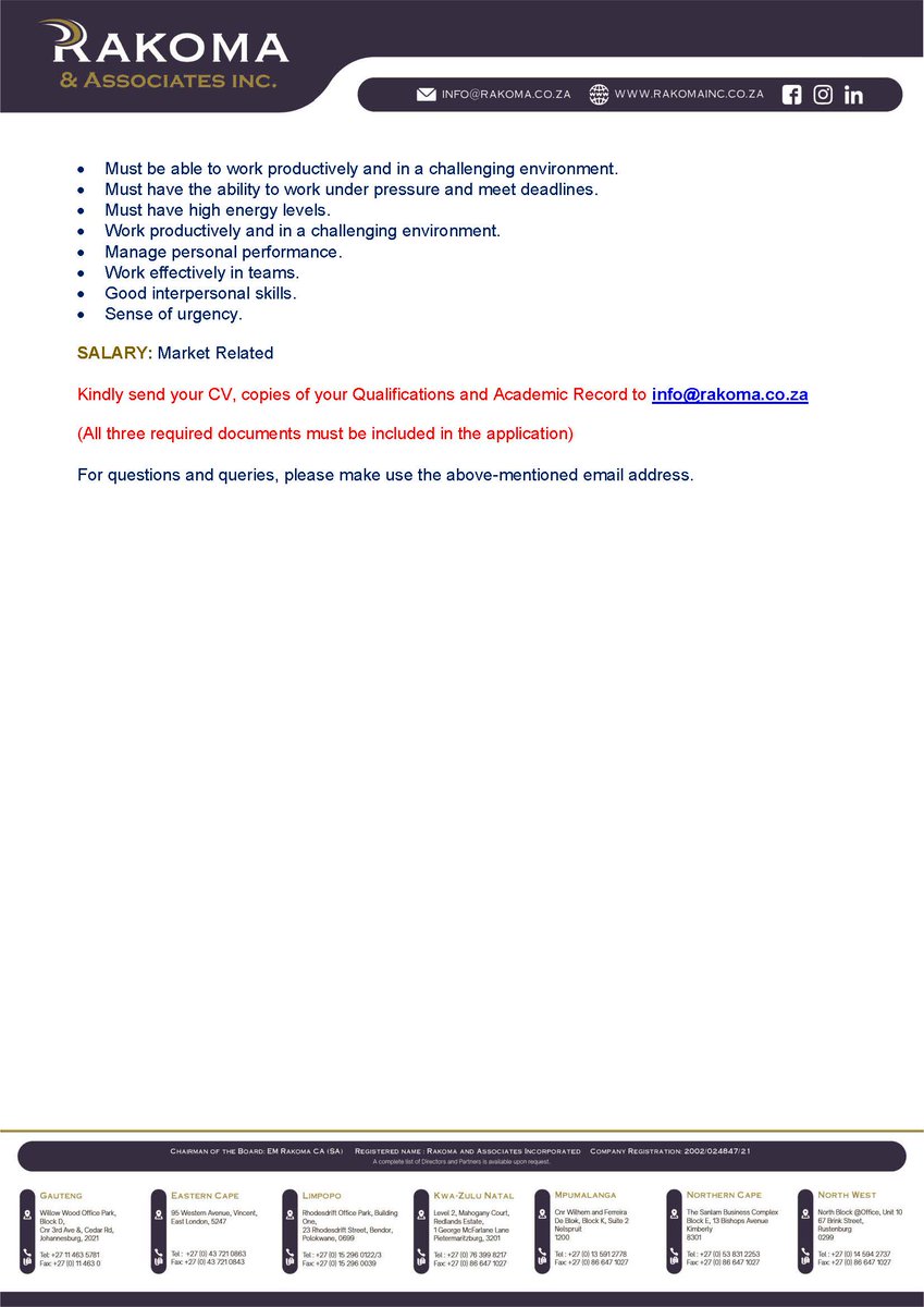 InfoAtRakoma's tweet photo. JOB POST: SAICA TRAINEE ACCOUNT - NATIONAL 
#JobSeekersSA #JobAdviceSA #jobseekers #Followforjobs #HireMe #JobSeekersWednesday #recruitment #job #hiringprofessionals #jobopportunity #recruiting #Accounting #Accountants #Accountant #TraineeAccountant https://t.co/RlwjUWP8Lp