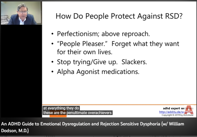 An ADHD Guide to Emotional Dysregulation and Rejection Sensitive Dysphoria (w/ William Dodson, M.D.)
https://www.youtube.com/watch?v=klmxcj52PQQ
ADDitude Magazine
55.4K subscribers
If you look at the mass of human brain 85% of all the nerves in your brain are inhibitory in function. We happen to be aware of the other 15% because we can see what happens when those nerves are used.
Once we learn how to drive a car, we mostly do it outside of our conscious awareness. We can talk to person, sing along with radio, and not really pay conscious attention to what's going on around us. Something happens- Corpus Striatum  handles it: sudden break.
Most common response is becoming People pleaser. They constantly scan everybody around, trying to figure out what that person wants or would approve of, and that's what they give them. To exclusion what they want for their own lives.