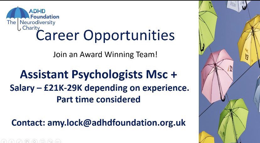 NeurodiversityT's tweet photo. We are recruiting two Assistant Psychologists. £21-£29k. For information, job specifications on these roles &amp; other vacancies click on this link: ☂️             https://t.co/aWzic5TSwU @LivUniPsyc @LiverpoolHopeUK @LJMUCounsPsyPr @LJMU @edgehill @tonylloyd50 https://t.co/KcaUHVTP29