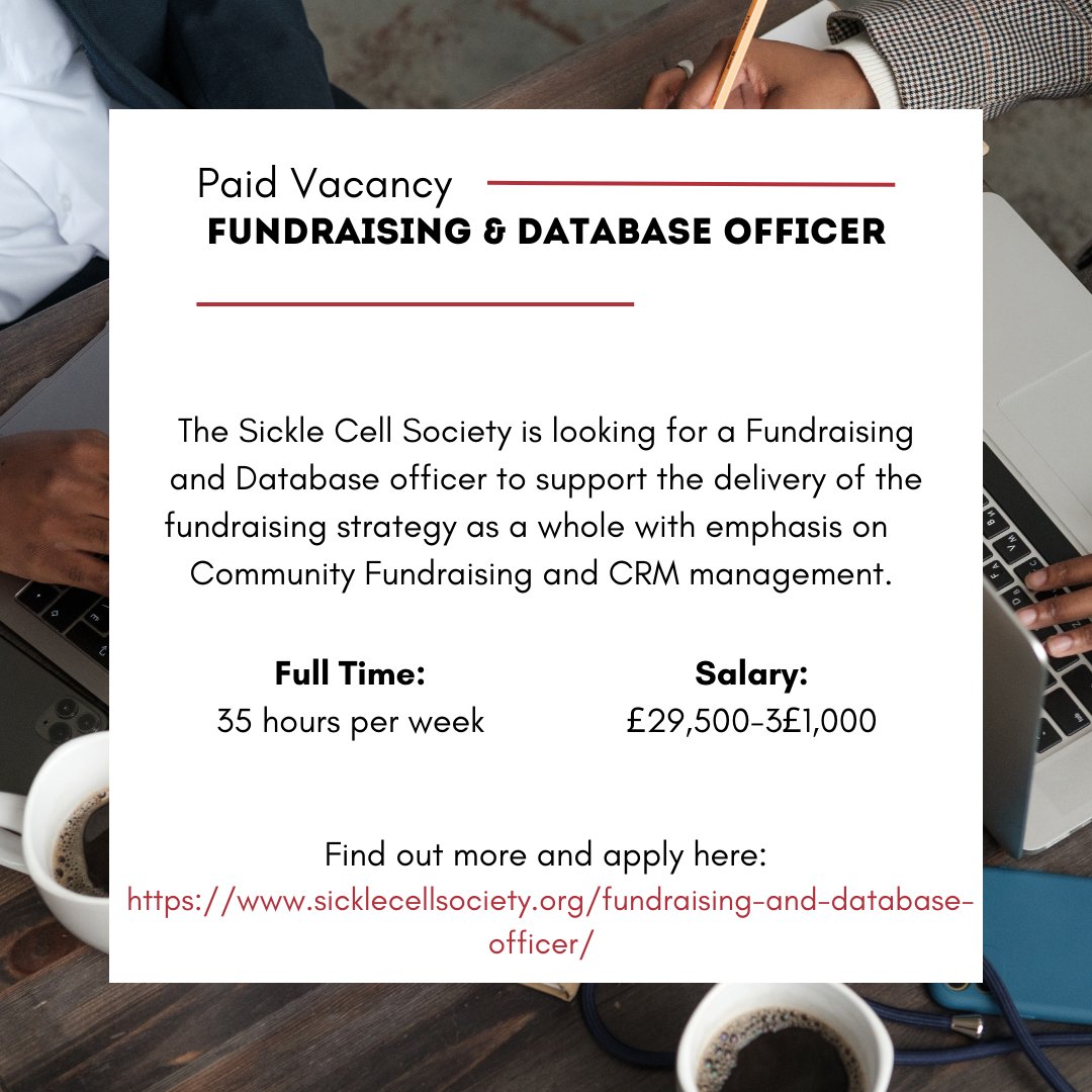 We are currently recruiting for a Fundraising and Database officer.
For details on the role and how to apply, please visit our website. ow.ly/TjlR50NoT0Y

#charityjobs #fundraising #jobsinfundraising #jobsincharity #fundraiser #thirdsectorjobs