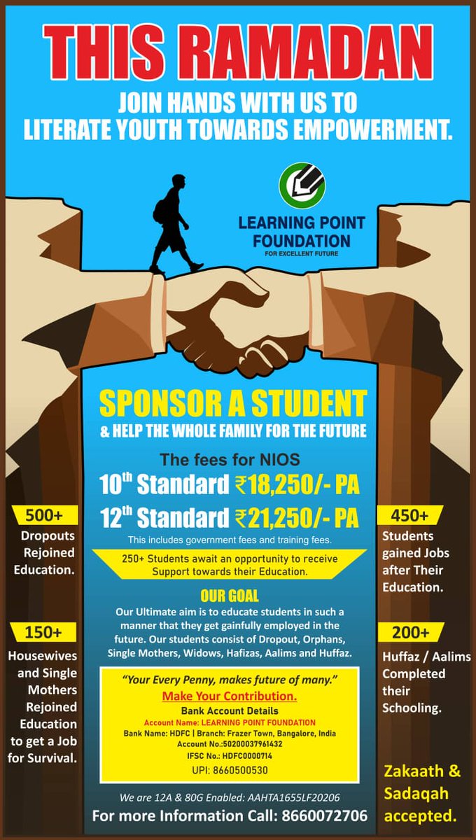 LearningPoint16's tweet photo. Join us in supporting education for all. Sponsor a student now!
.
.
#learningpointfoundation #Ramadan #sponsor #student #education #donation #sadqa #Zakat https://t.co/MTf5ORgSUG
