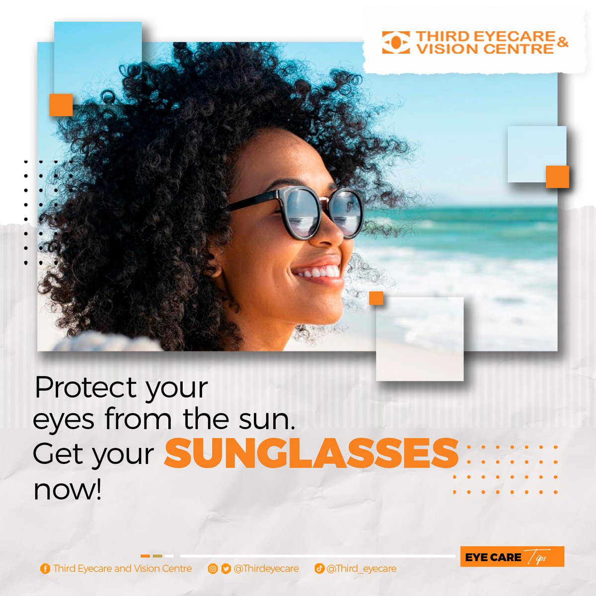 Wear sunglasses with 100% UV protection when you're outside.
#thirdeyecare #besteyeclinicinghana #ghana #NewFrames #sunglasses #shades #protectyoureyes
