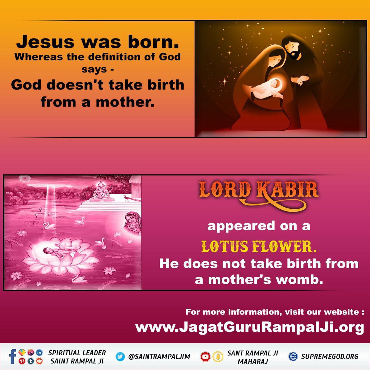 _Neha_soni's tweet photo. "Today FM"

Kabir Is God
Jesus was born.
Whereas the definition of God says -
God doesn't take birth from a mother.

Lord Kabir appeared on a lotus flower. He does not take birth from a mother's womb. https://t.co/AwF2cTKWkf