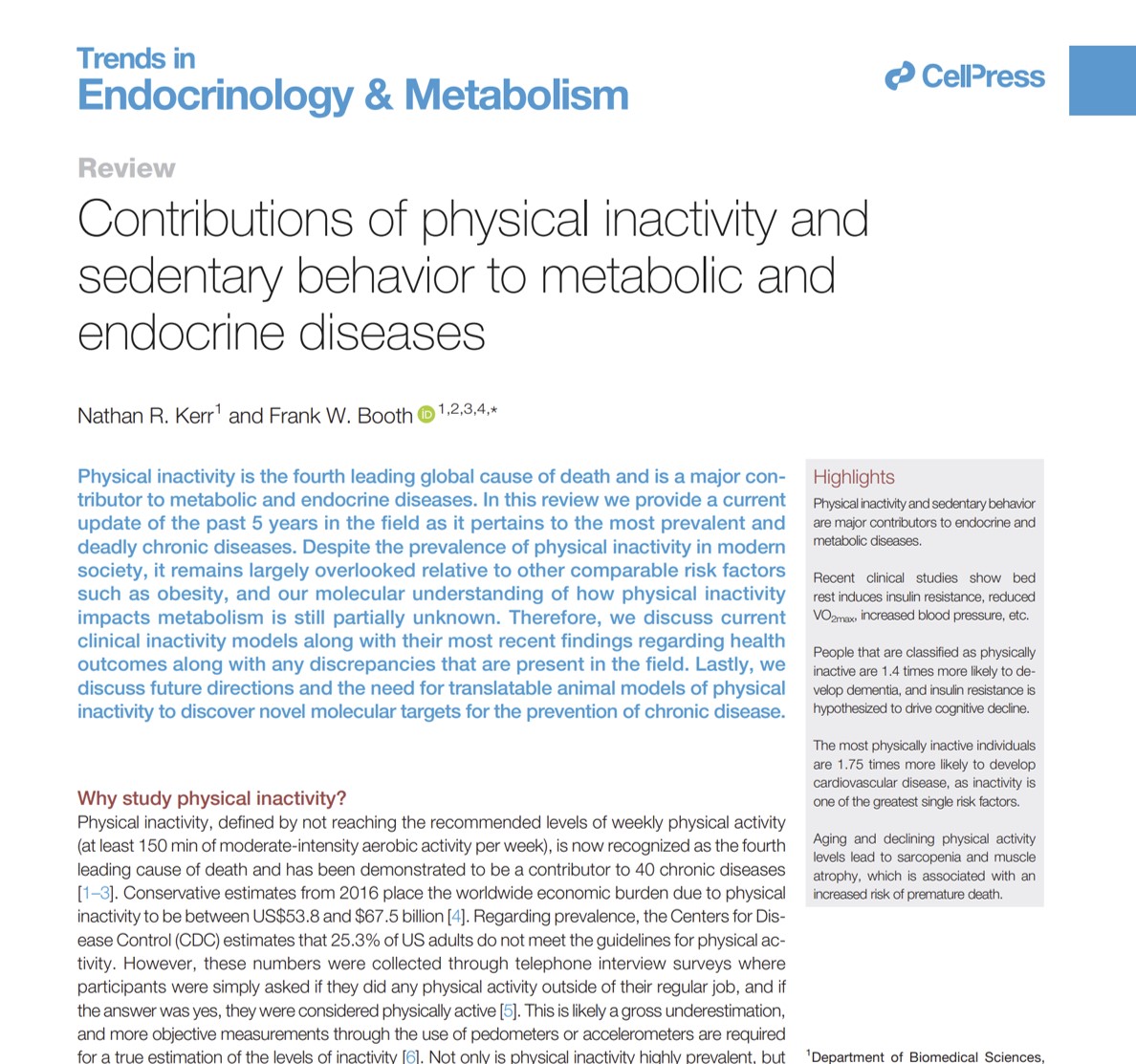 Physical inactivity is now recognized as the 4th leading cause of death and is a contributor to 40 chronic diseases. pubmed.ncbi.nlm.nih.gov/36283907/