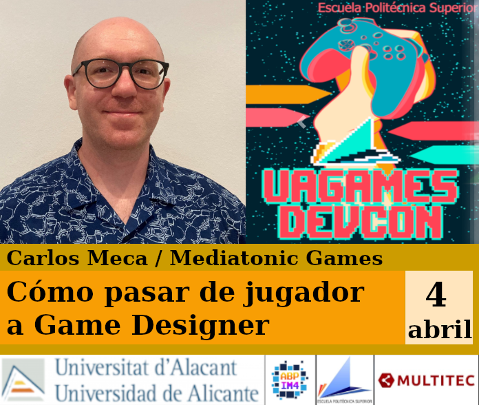 FranGallegoBR's tweet photo. Martes  4/abril 17:15h

Cómo pasar de jugador
a Game Designer

Carlos Meca / Mediatonic Games (@Mediatonic)

En
-Escuela Politécnica Superior / @UA_Universidad 
-y Youtube

https://t.co/4nV2gGiySw

Comparte con nosotros la
#UAGamesDev 2023

#GameDev #IndieDev #UAGames #GameDesign https://t.co/IkRFgLslBO