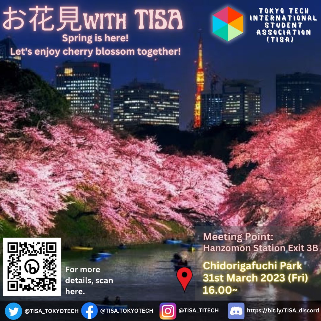 stisa_scitokyo's tweet image. 🌸OHANAMI at Chidorigafuchi park is TOMORROW 🌸
• Gathering time: 3/31 (Fri.) 16:00-
• Meeting point: Hanzomon station exit 3B
Looking forward to seeing you 😊
#Tokyotech #ohanami