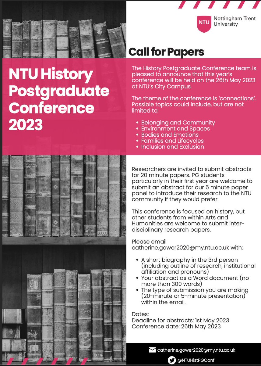 We're excited to announce our upcoming 2023 PG History conference focusing on the theme of 'Connections'! The conference will be taking place on Friday 26 May 2023. Deadline for abstracts is the 1st May. Please RT to interested parties ✨