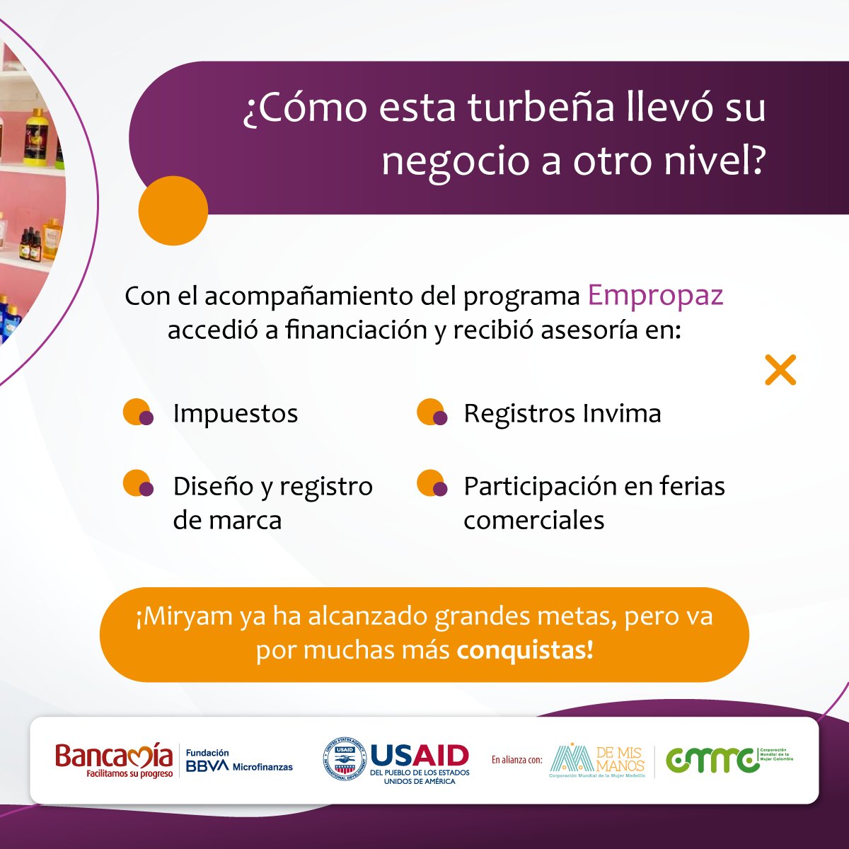 cmmcolombia's tweet photo. La historia de empoderamiento de la creadora de #ReinaDeSabá te motiva a encontrar aliados para crecer y alcanzar las metas de tu emprendimiento. Conoce cómo ella lo ha logrado con #Empropaz Lee más https://t.co/U7KL8Oo9x3
#Bancamia @USAID_Colombia @DeMisManosMed
@cmmcolombia https://t.co/offB6zRJNL