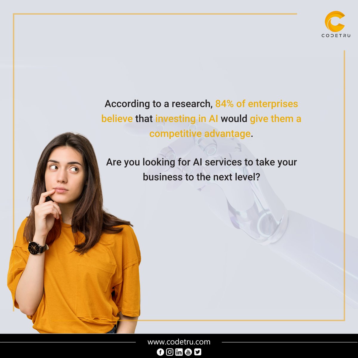 CodetruAI's tweet photo. From natural language processing and computer vision to predictive modeling and deep learning, our AI-ML services can help you achieve your business goals and stay ahead of the competition.
Learn more: https://t.co/Qm5PzWWEPt
#AI #ML #ArtificialIntelligence #Codetru https://t.co/JFQQ2khHGC