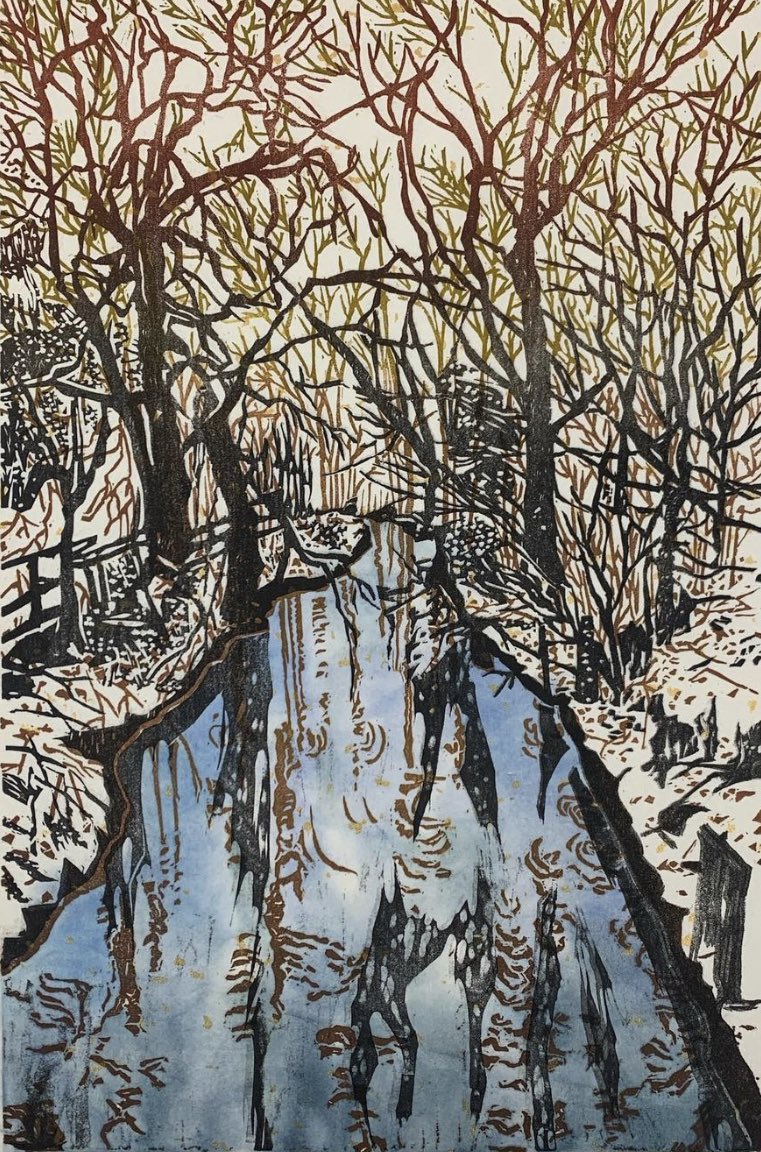 Greenwichprints's tweet photo. Winter reflections, linocut by Yean Teo @YeanTeo . Visit the gallery @Greenwichprints to see more of Yean’s works. Open daily 10:30am-5:30pm. #printmaking #artforsale #printforsale #greenwich #workonpaper #originalprint #london #gallery https://t.co/vx4X1lr09O