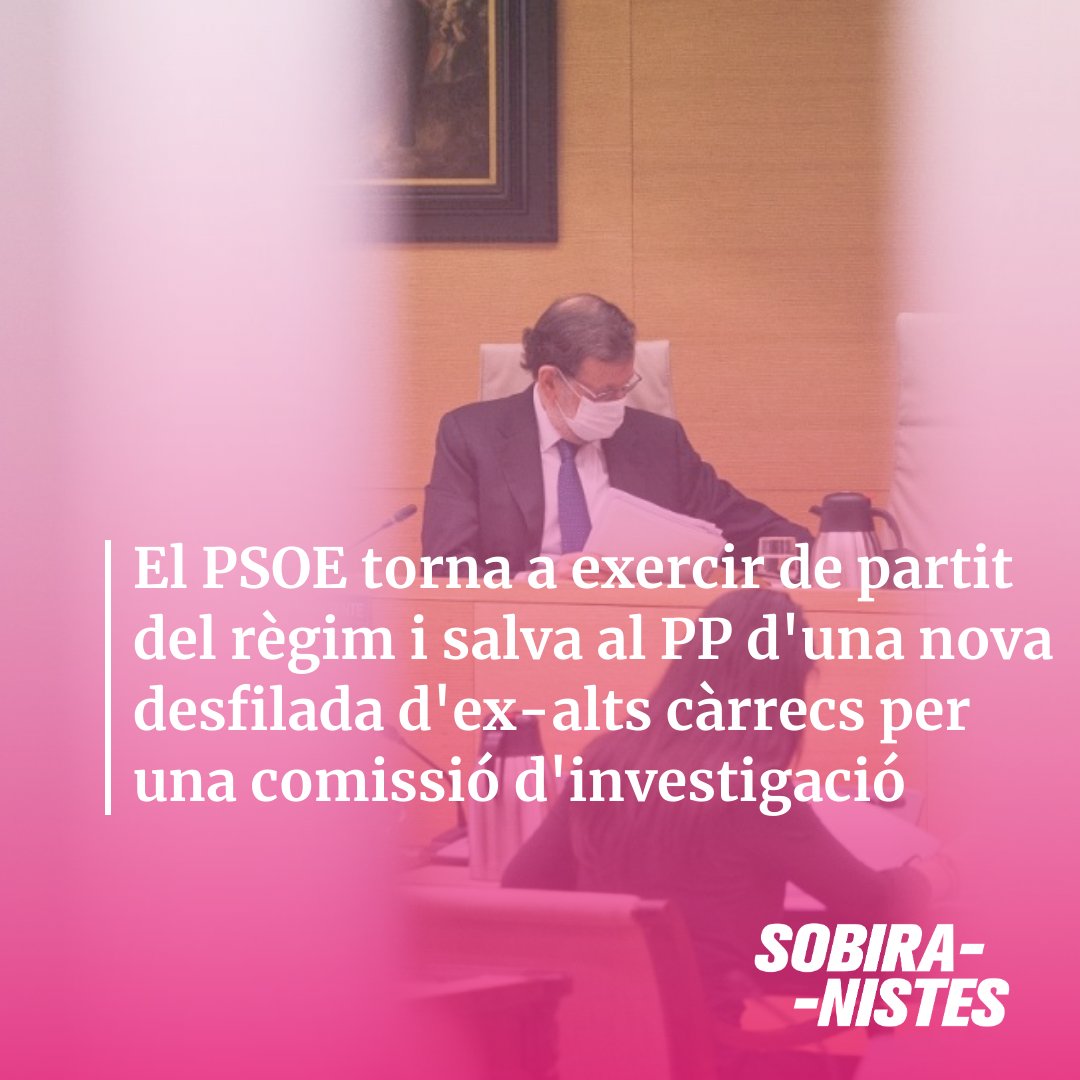 🤦‍♀️ El PSOE, un cop més, exercint el seu rol de partit de règim i salvant al seu altre company, el PP, de tornar a veure una desfilada d'ex-alts càrrecs per una comissió d'investigació.

😡 Enéssima vergonya democràtica.

publico.es/politica/psoe-…