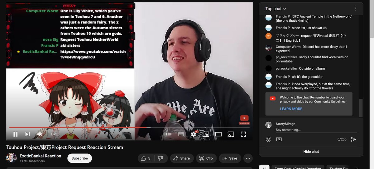 One of my Touhou arrange uploads made it onto a Touhou arrange reaction stream. Surely this means I hit the big time. Cheers, @ExoticbankaiR! Thanks for making my day! Oh yeah, here's a link to the song in question. youtube.com/watch?v=iQHf2H…