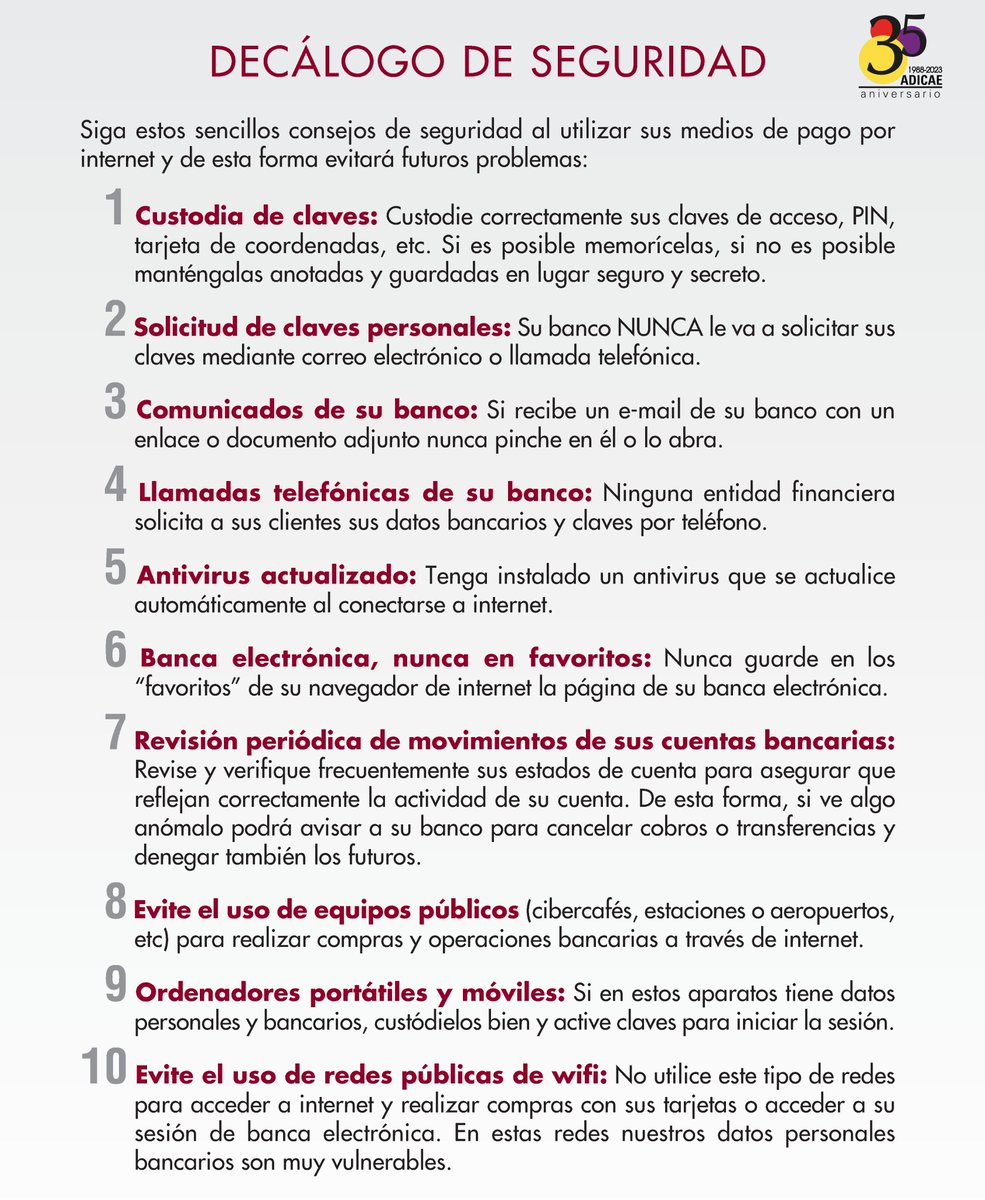 ADICAE's tweet photo. #ADICAE📢¿Sabes que precauciones debes tomar para comprar por #internet de forma segura? Es fundamental saber proteger la información de tu medio de pago como la tarjeta que uses💳
#ciberseguirdad📲 https://t.co/nBpIUFziqy