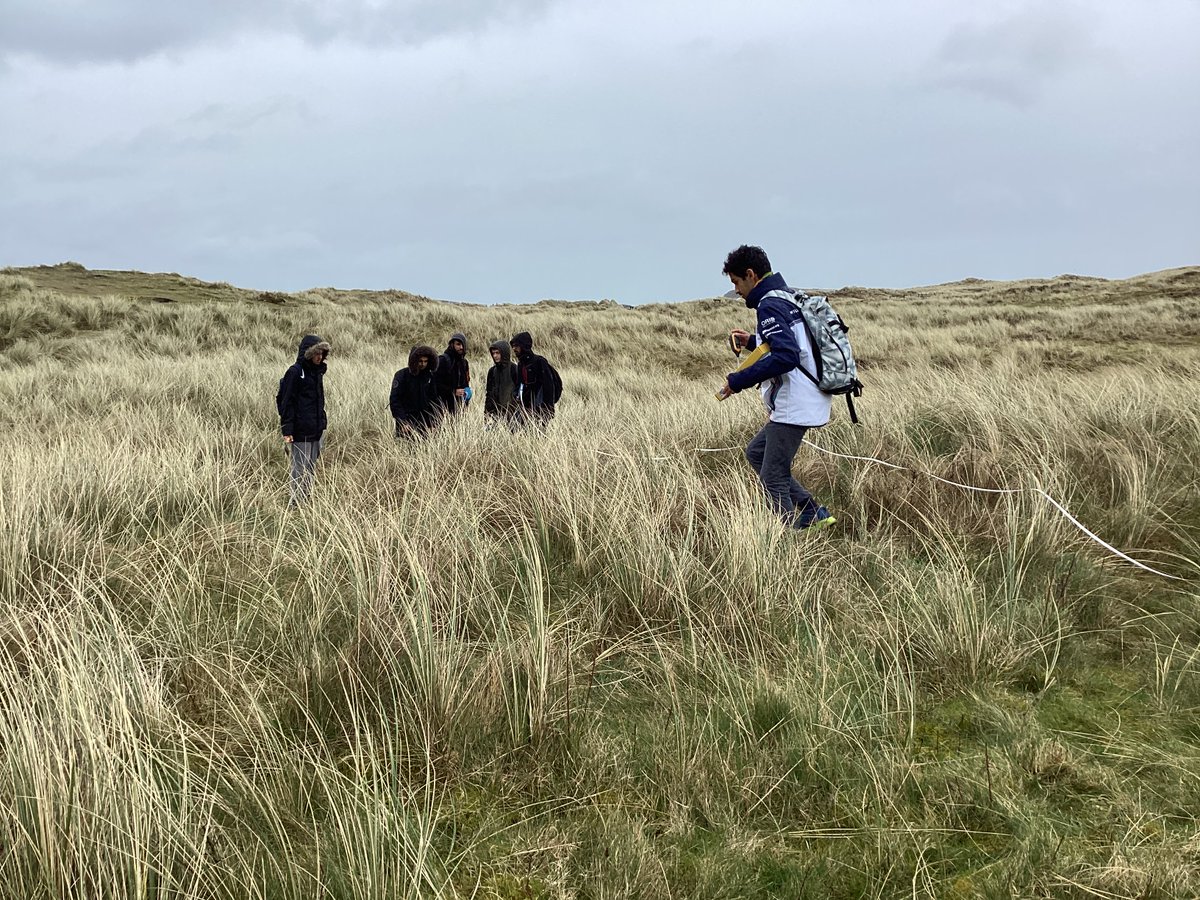 LangleyGSGeog's tweet photo. Day 3: sand dune succession fieldwork at Bushfoot - trampling, exploring, struggling through the landscape to see if it fits the model of ph, soil depth, vegetation cover. Then back to the centre to do Mann-Witney U tests. https://t.co/XL8hDSgBrS