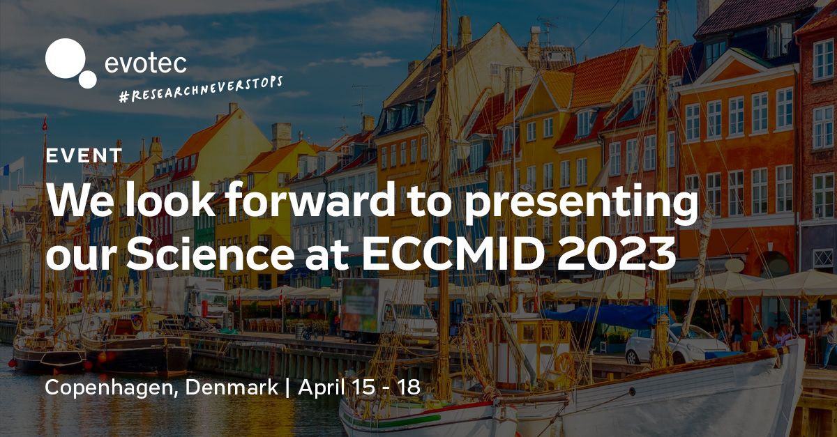 Evotec's tweet photo. This April, Evotec will be in Copenhagen at #ECCMID2023 | One of our posters focuses on the Hollow Fibre Infection Model will be presented on the 17th April | Get in touch to arrange to discuss your Infectious Disease requirements -  https://t.co/sTvZ8ujZ4z #researchneverstops https://t.co/8cgDyXwEaN