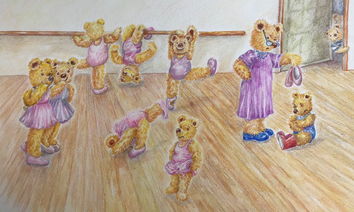 Whilst the Allshapes family wait for their happy delivery, I thought I’d share this ballet class with you.
#childrensillustrations #childrensstory #teddies #balletclass