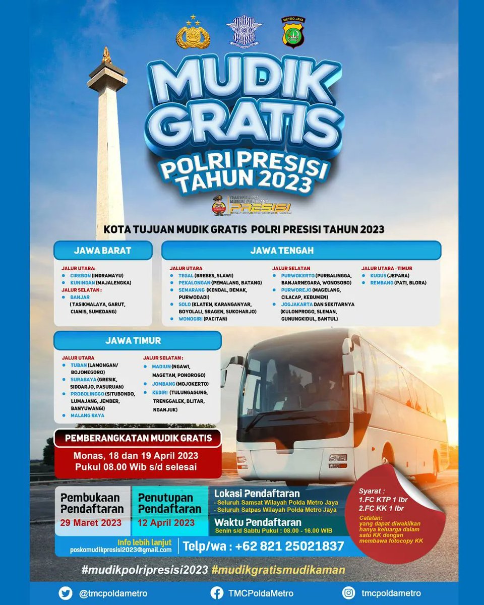 HumasPutih's tweet photo. MUDIK GRATIS POLRI PRESISI TAHUN 2023

@kapoldametrojaya
@pandowohendro_007
@trunoyudopatriatama
@tmcpoldametro
#kapoldametrojaya
#poldametrojaya
#humaspoldametrojaya
#kabarpmj
#mudikpolripresisi2023 https://t.co/JVnBrWpHG7