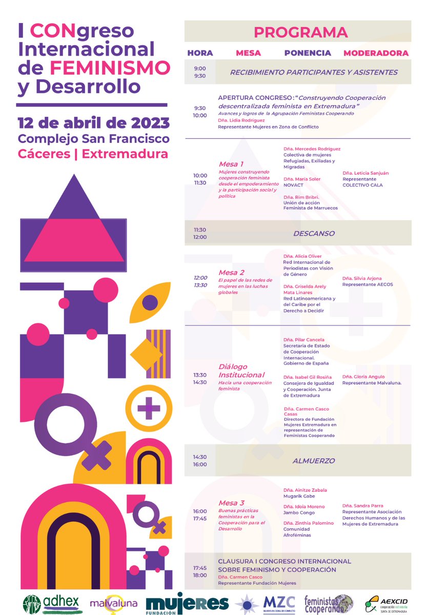 I Congreso Internacional de Feminismo y Desarrollo
📆12 abril
⏰9:00
📍Complejo San Francisco, Cáceres
Puedes inscribirte en el siguiente enlace: bit.ly/3lBST4U

#DerechosParaTodas #CooperaciónFeminista #CongresoFeministaExtremadura