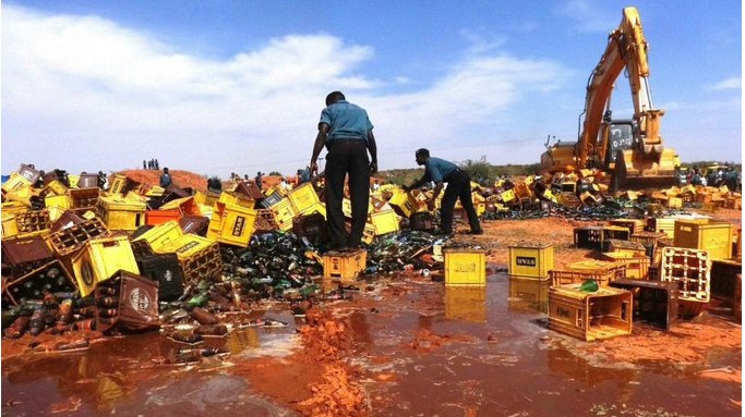 Naija_PR's tweet photo. Kano State Hisbah Board has destroyed more than two million bottles of alcohol seized in the state https://t.co/kal3WynDlc