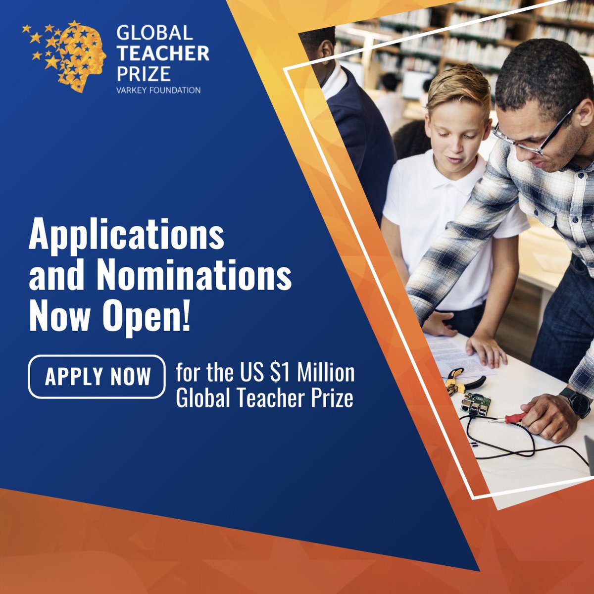 TeacherPrize's tweet photo. 📣Calling all #teachers! 

🏆Applications for the #GlobalTeacherPrize 2023 are now open! 

Showcase how you are making a difference to your students and the wider community.

Apply here 👉 https://t.co/fmpEmW3rVA https://t.co/A6rC2EeWZn