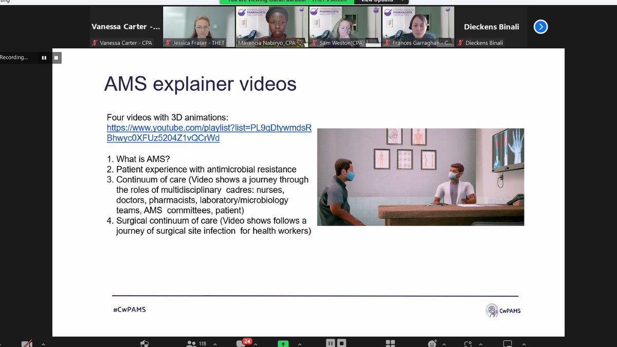 CW_Pharmacists's tweet photo. At our inception event, Maxencia Nabiryo describes tools that are improving the understanding of #AntimicrobialStewardship developed through the #CwPAMS programs
These include AMS explainer videos & the famous #AMSgame which has been shortlisted for an #AntibioticGuardian Award https://t.co/uez5UJWMSs