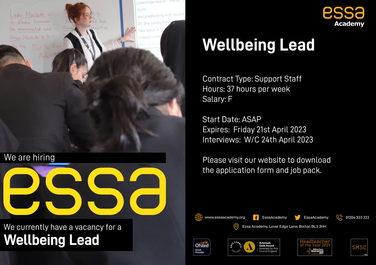 EFATrust's tweet image. We have an exciting and rare opportunity for a Wellbeing Lead to join the team! For more information and to apply, please visit our website ow.ly/RlbG50NvNCS