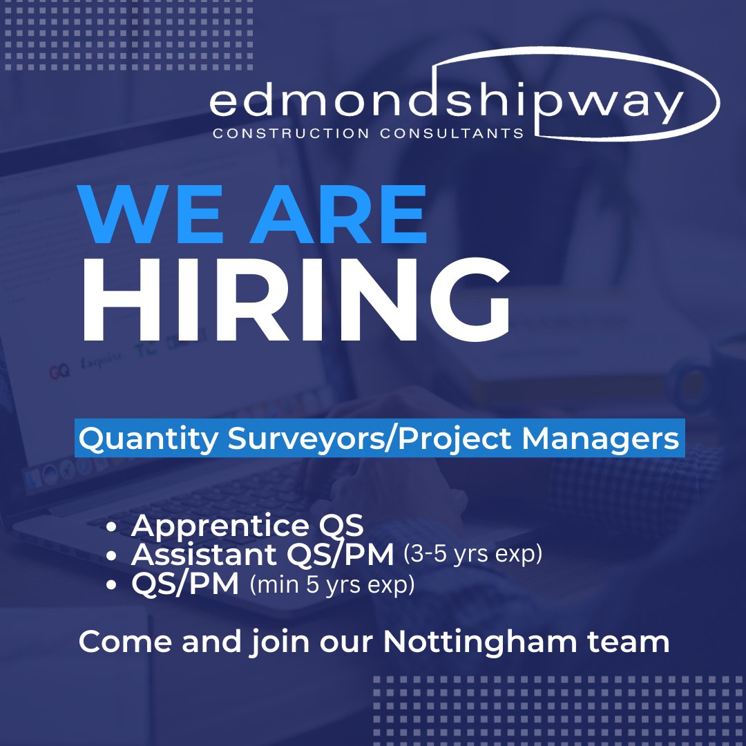 EdmondShipway's tweet photo. Would you like to join our award-winning Nottingham team? We are currently recruiting for #quantitysurveyors #projectmanagers

https://t.co/k5zzm2lppz

#opportunities #recruiting #careerdevelopment #career #constructionindustry #businessgrowth #team https://t.co/uW91AwZGDb