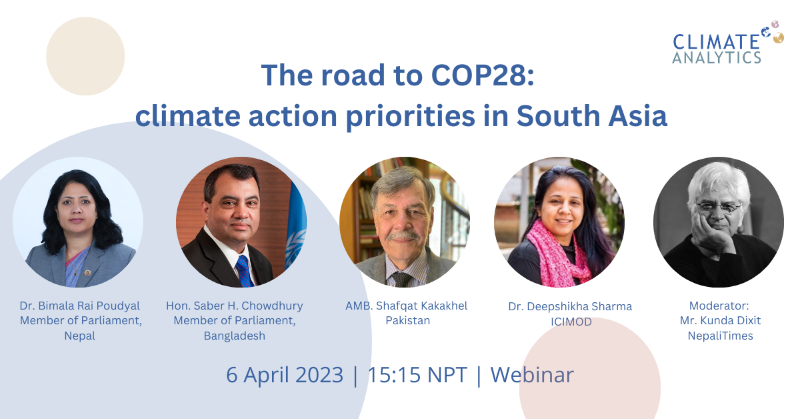 CA_Latest's tweet photo. WEBINAR: Join us and our distinguished panel next week for a high-level discussion on climate action priorities for South Asia in the lead up to #COP28.

@bimalarp @saberhc @DocDeepshikha @kundadixit @manjeetdhakal