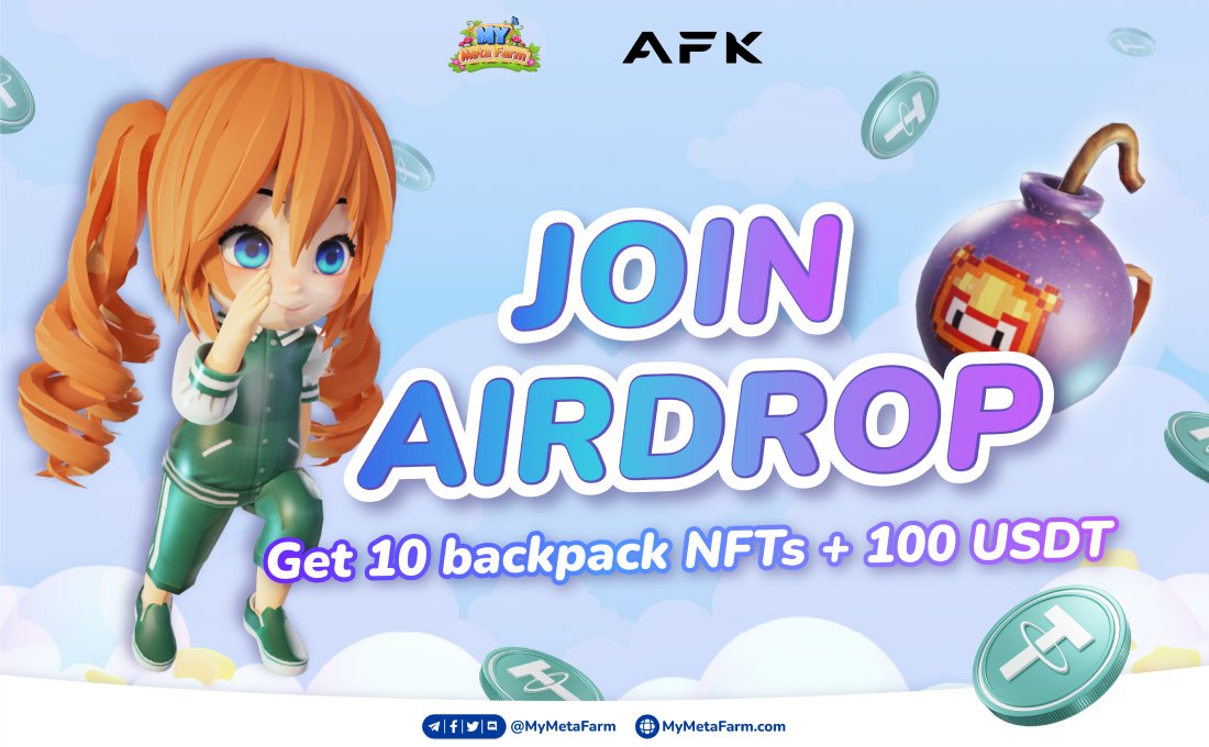 0xtunad's tweet photo. Join #airdrop now - The first generation of #MyMetaFarm #NFT is back! 😱
@mymetafarm x @AFK_DAO are hosting a giveaway with super cool rewards: 100 USDT + 10 Bomb backpack from our early time
Join here: https://t.co/LNrpc9sneg 🔥
Hurry up, there are only 4 days to win! 😎 https://t.co/GWnRrWLw0g