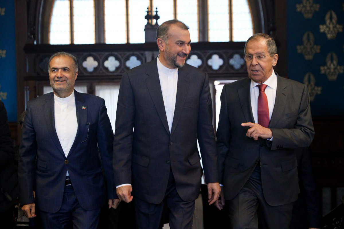 mfa_russia's tweet photo. 🎙On FM Lavrov’s talks with FM of Iran @Amirabdolahian: 

The Ministers reaffirmed their resolve to continue to work actively together &amp; to coordinate their activities on international platforms, exchanged views on the current global &amp; regional issues🤝

🔗https://t.co/qRqDrMESL5 https://t.co/tgJeh2hnRG