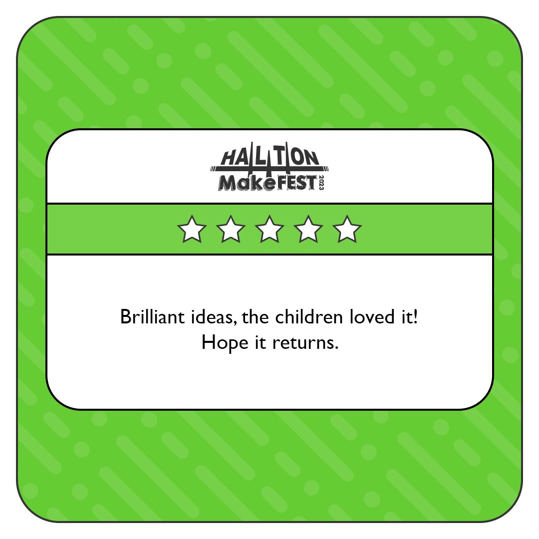 The reviews are in!💚

Let us know about your experience at Halton MakeFest and get the chance to win your very own, limited edition, very valuable Halton MakeFest 2023 t-shirt!👕🤞

Click the link below to let us know your thoughts: 

facebook.com/HaltonMakeFest…

#HaltonMakeFest