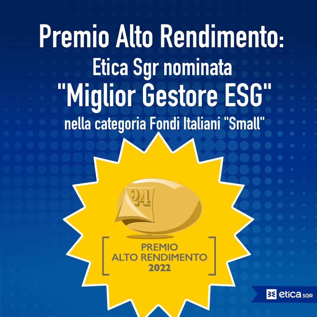 🏆 Etica Sgr vince il Premio Alto Rendimento 2023 come Miglior Gestore ESG! Un riconoscimento che certifica l'impegno e l'efficacia nella sostenibilità e nella responsabilità finanziaria. Continuiamo a costruire un futuro più sostenibile insieme! 🌱

eticasgr.com/storie/news-ev…