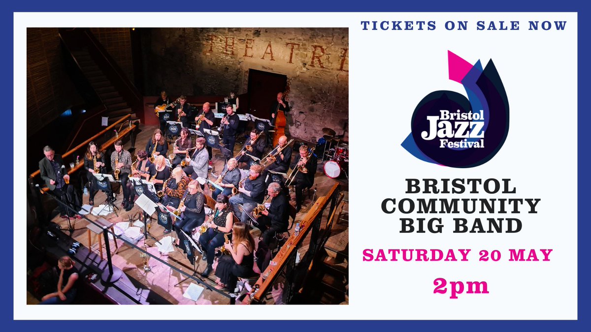 BristolJazzFest's tweet photo. Bristol Community Big band
Sat 20 May
2pm @bristol_beacon 

We are thrilled to have the @BCBigBand opening the festival on Saturday. Guaranteed to get your toes tapping and hips shaking! Led by Bristol’s own trumpet legend Jonny Bruce.

Tickets &amp; Info: https://t.co/Jrlq8lyp6S https://t.co/2ctyT3nKkE
