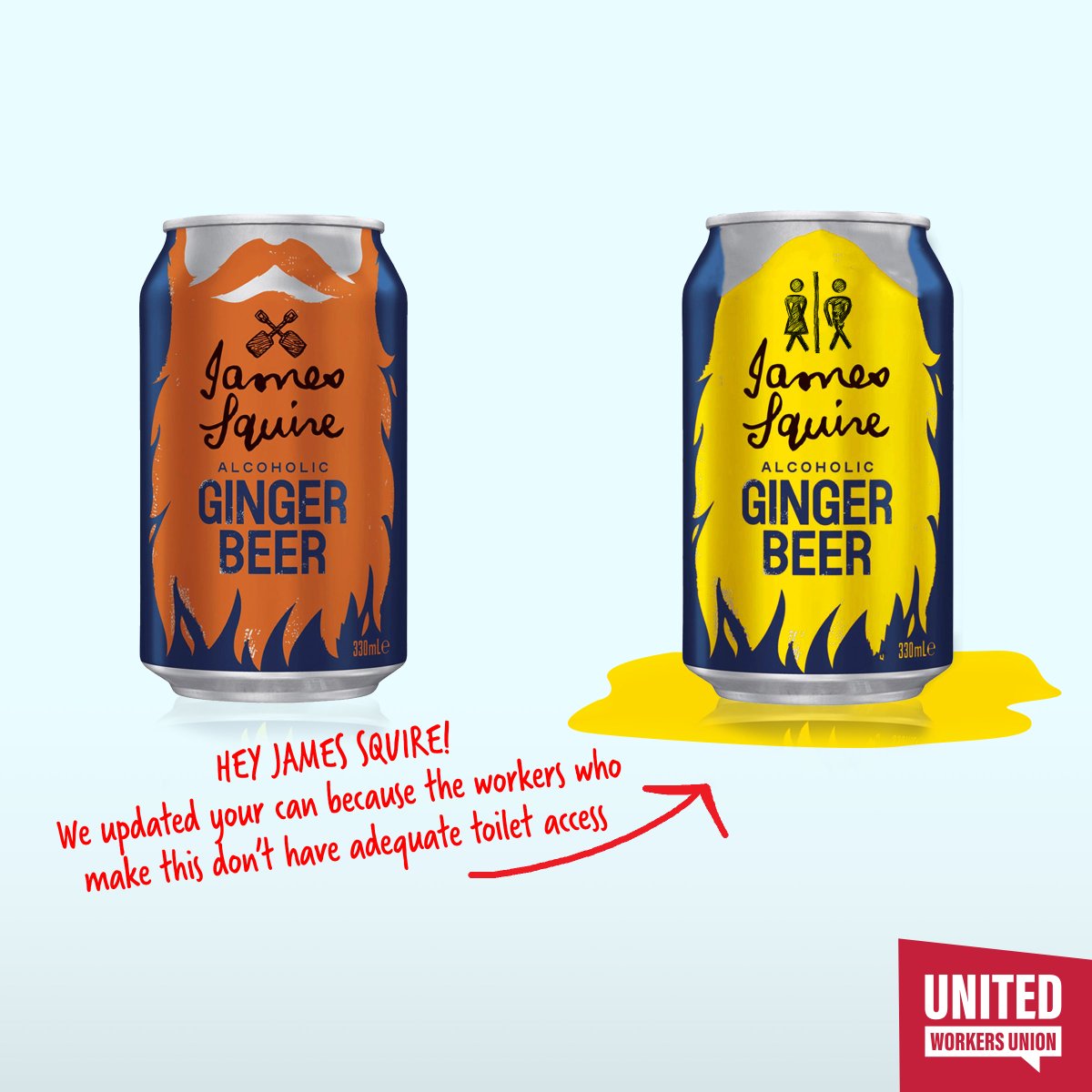 UnitedWorkersOz's tweet photo. Hey @JamesSquire - workers who make your ginger beer at IDL only get 2 loos for more than 100 workers & IDL refuses to do anything about it, or even bargain with them!
We updated the design to reflect the reality of the workers who make it.
Check it out ππ
#jamesquire https://t.co/Wwvl4BilqW