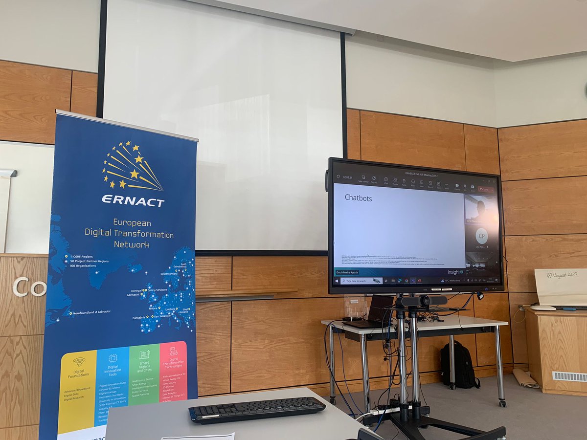 ENAIBLER's tweet photo. 👏Agustin Garcia Pereira from @insight_centre has joined online to #ENAIBLERproject meeting to share their experience in @EMERGREENnpa when creating #AI powered chatbot for @dcsdcouncil named RIA that provides 24/7 information on recycling and waste management to citizens. https://t.co/KWhpM8x6Tw