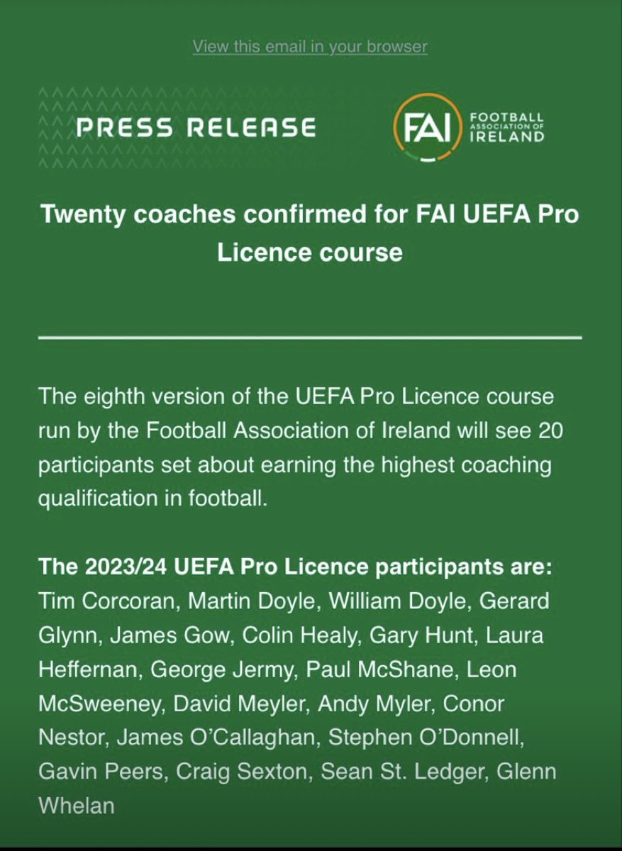 Excited to start the @FAICoachEd @UEFA Pro licence this year, will certainly be challenging but excited to be stretched and be better for it!