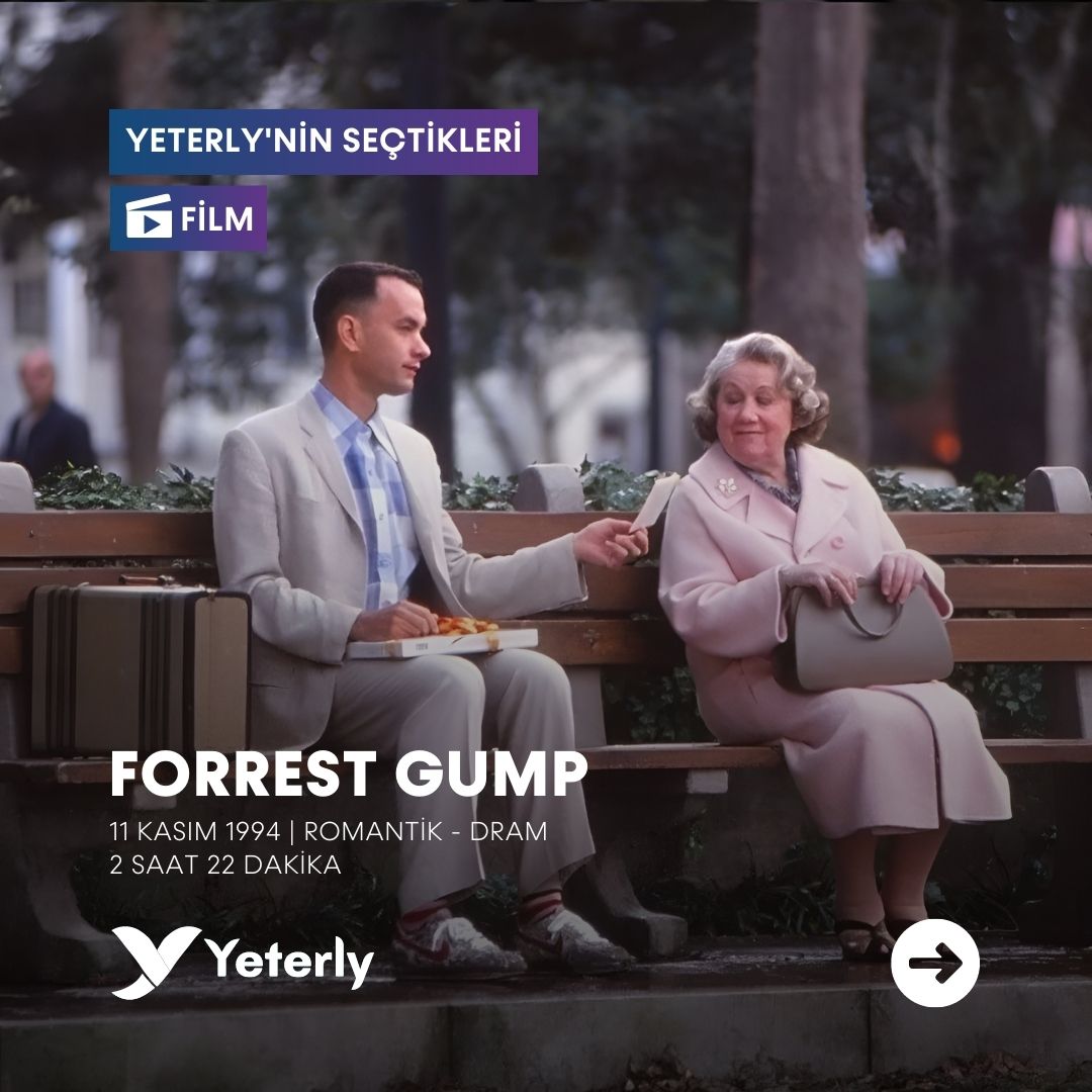 yeterly_app's tweet photo. Yeterly’nin Seçtikleri | Film 😇

Forrest Gump (1994) 🎬

Forrest Gump, 1986 yılında Winston Groom tarafından aynı adla yayımlanan romandan esinlenerek çekilmiş, 1994 yapımı epik, romantik, komedi-drama dalında bir filmdir. https://t.co/N042ri5Ycc