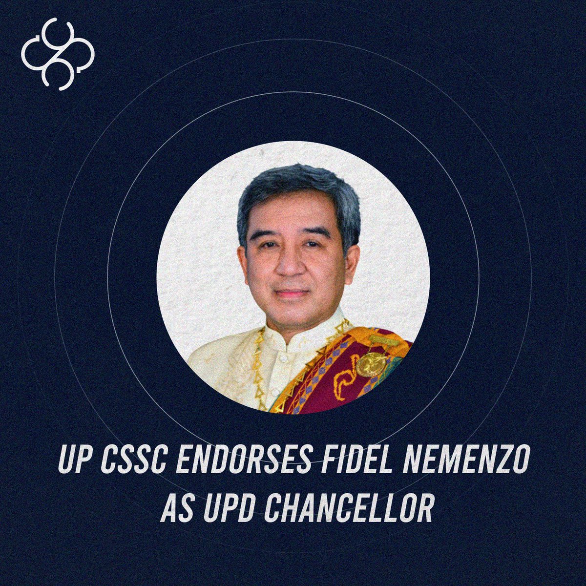 UP CSSC ENDORSES NEMENZO FOR UPD CHANCY

The UP CSSC officially endorses FIDEL NEMENZO for a second term as Chancellor of UPD. We believe that Dr. Nemenzo’s plans fully represent the campaigns, advocacies, and interests of the council and its constituents.