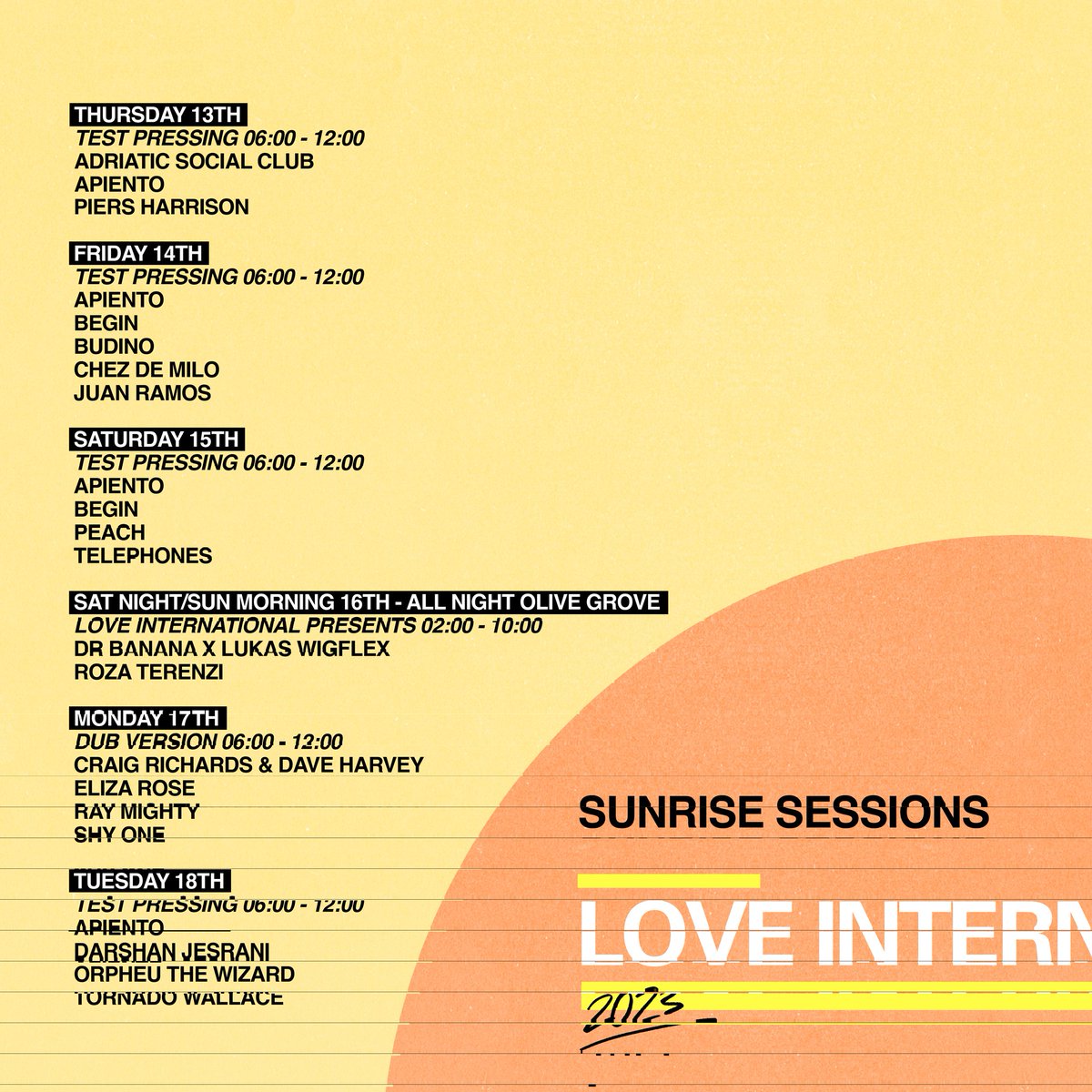 Stage breakdowns for Love International 2023 are now here ☀️🌊 Between Barbarellas and the festival site, music runs 24 hrs a day for most of the week, whether it's late nights at The Olive Grove or early rises (😉) for our Sunrise Sessions, you can now start planning your week.