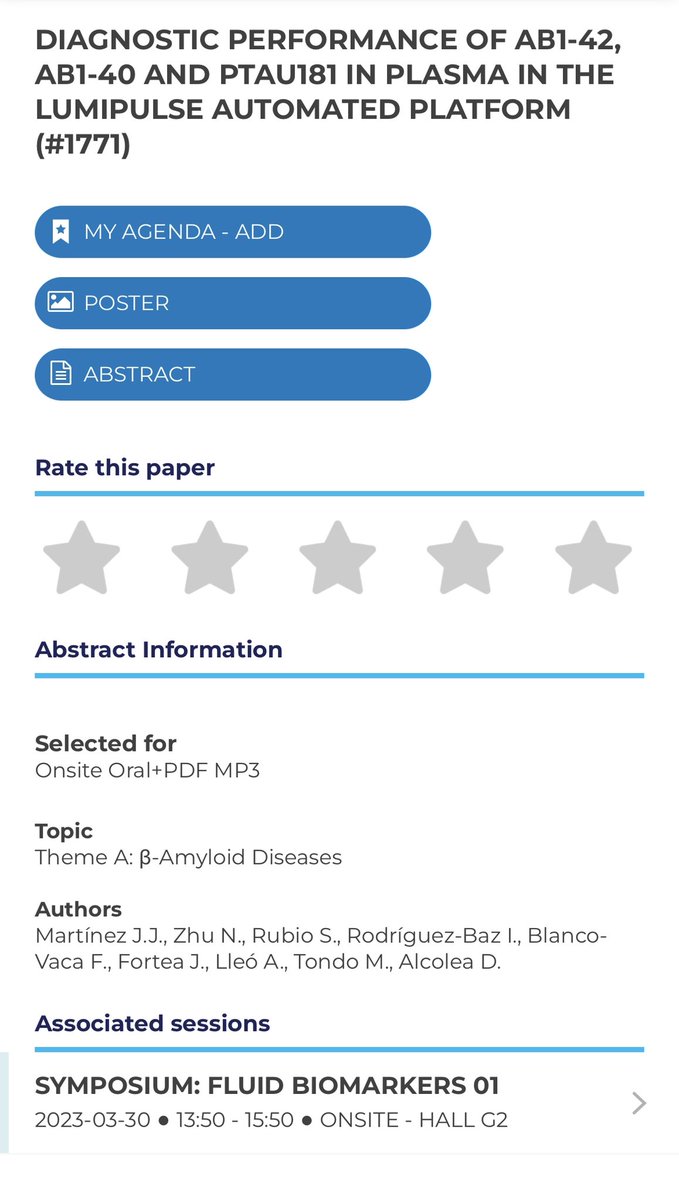SantPauMemory's tweet photo. 📌Dr. Javier Arranz will be presenting exciting results on the performance of #blood #biomarkers for the detection of #Alzheimer on an automated platform this afternoon in #ADPD2023 👇 https://t.co/V4hUxRuphc