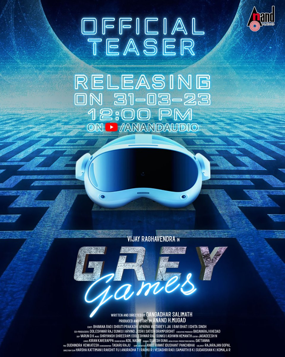 @mutthuvijay starred thriller movie #GreyGames directed by #GangadharSalimath Official Teaser Releasing Tomorrow on @aanandaaudio at 12 PM ✨ Stay Tuned goo.gl/JtObUW #DeesFilms #AnandHMugad @Bhavanaaraao #ShrutiPrakash