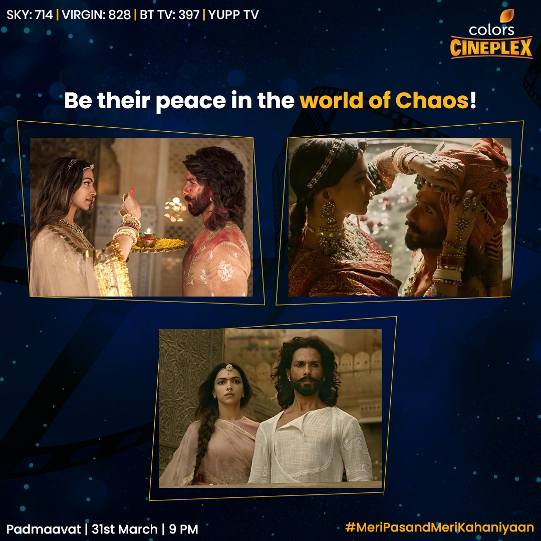 RishteyCine_UK's tweet photo. Tag that person who is constant for you!
Watch Padmaavat, 31st March at 9 PM on Colors Cineplex.
#Bollywood #Movies #IndianCinema #Weekendmatinee #London #England #UK #UnitedKingdom #Londoncity #ColorsCineplex #Deepikapadukone #shahidkapoor #RanveerSingh #crush #love #peace https://t.co/jGLPYtxKSF