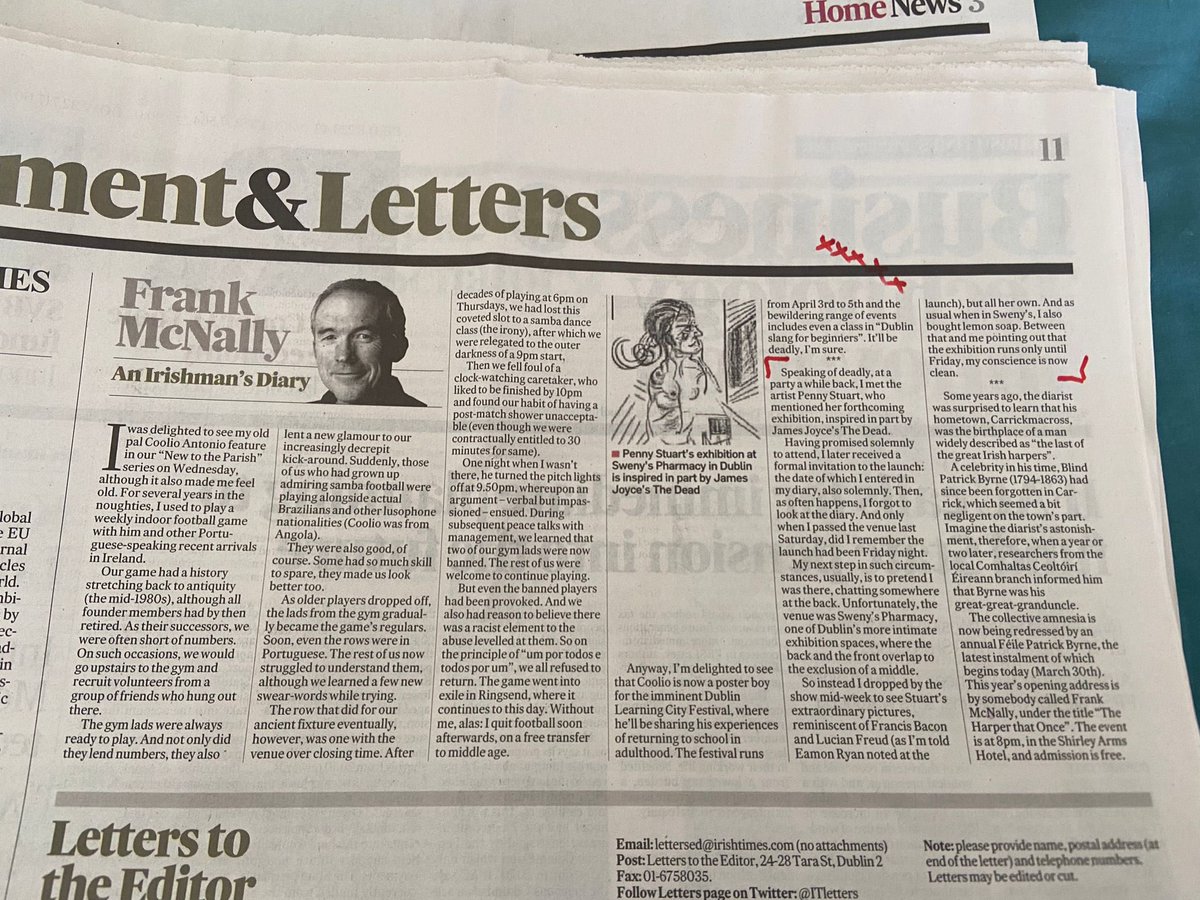 designbybell's tweet photo. The Irish Times, Comment &amp; Letters Chief Writer @FrankmcnallyIT about Penny Stuart @the_penny_gallery whose exhibition at Sweny’s Pharmacy on Lincoln Place @swenyspharmacydublin continues today and tomorrow. “Extraordinary” “reminiscent of Francis Bacon and Lucian Freud” https://t.co/dmeKuidWLH