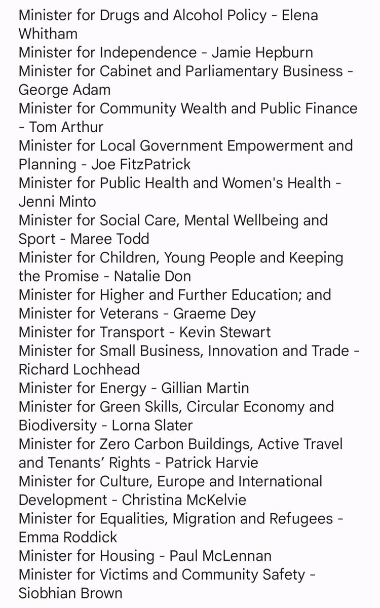 PhantomPower14's tweet photo. Humza Yousaf new administration has 28 ministers - highest ever and almost double that of Alex Salmondโs team of 16 back in 2014. https://t.co/8XHftZV5NN