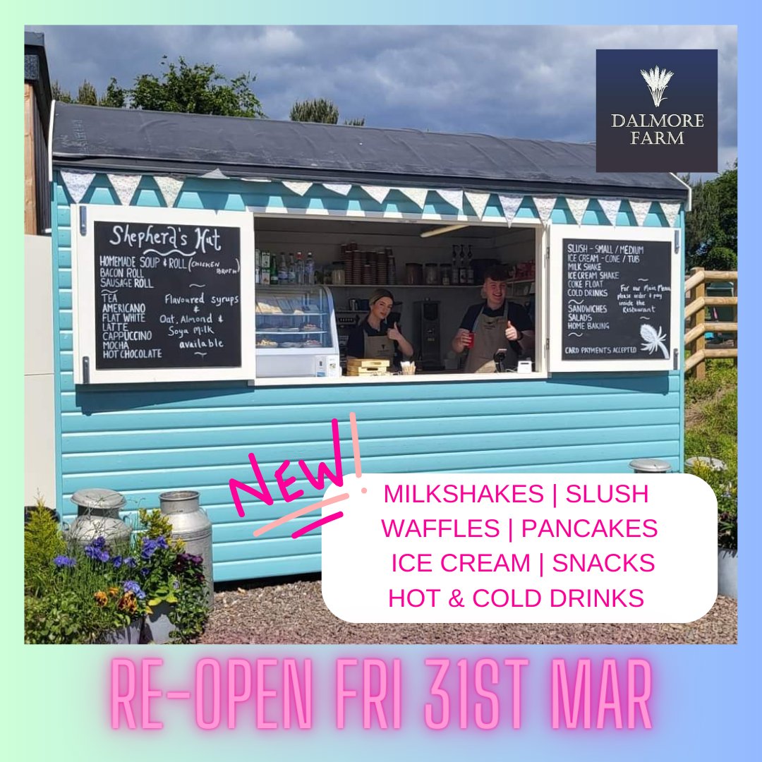 🍦🧁 SHEPHERD'S HUT 🧁🍦
.
Re-opens Fri 31st Mar at 10am serving new treats for 2023 
.
🍦 Ice Cream &amp; Ice Cream Shakes 
🥞 Pancakes &amp; Waffles with ice cream, sauce &amp; toppings 
🥤 Slushies &amp; Milkshakes
☕️ Hot &amp; Cold drinks 
🍪 Baking &amp; Snacks 
.
<a href="/K6TY/">Ｋａｔｉｅ Ｗｉｌｓｏｎ</a> <a href="/on_farmuk/">OnFARM - Food, Agri & Rural Matters podcast</a> <a href="/ScotAgritourism/">Scottish Agritourism</a>