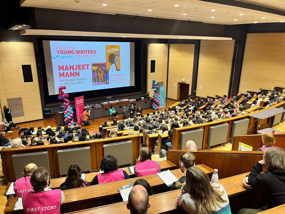 Inspiring reading and talk by <a href="/ManjeetMann/">Manjeet Maan</a> - with great questions from our First Story alumni and students in the audience #ywf2023