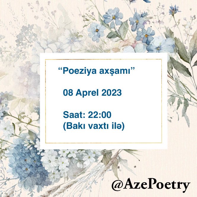 AzePoetry's tweet photo. Əziz izləyicilər!

Bu dəfəki “Poeziya axşamı”mızı dahi şairimiz Nizami Gəncəviyə həsr edirik. 
Əgər qiraət etmək istədiyiniz şeir varsa zəhmət olmasa şərhdə qeyd edin. https://t.co/iJauHpoYsa