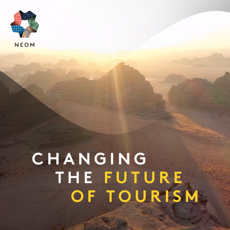 NEOM's tweet photo. The world demands change. We’re here to bring it. #NEOM is committed to better, smarter and greener travel, powered by next-gen and regenerative tourism.