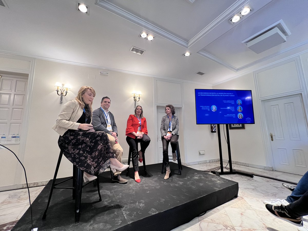 BNB_WD's tweet photo. Un recorrido de éxito: La adopción digital y la transformación cultural en Telpark y Saica #WDAYElevate 
👨🏻Carlos Jambrina Martín, Telpark
👩🏼Raquel Sánchez, Telpark 
👩🏽María José Atarés, Saica

Moderado por BNB @Lalarrum #thinkhumanworkdigital https://t.co/MYsHqmiyMm